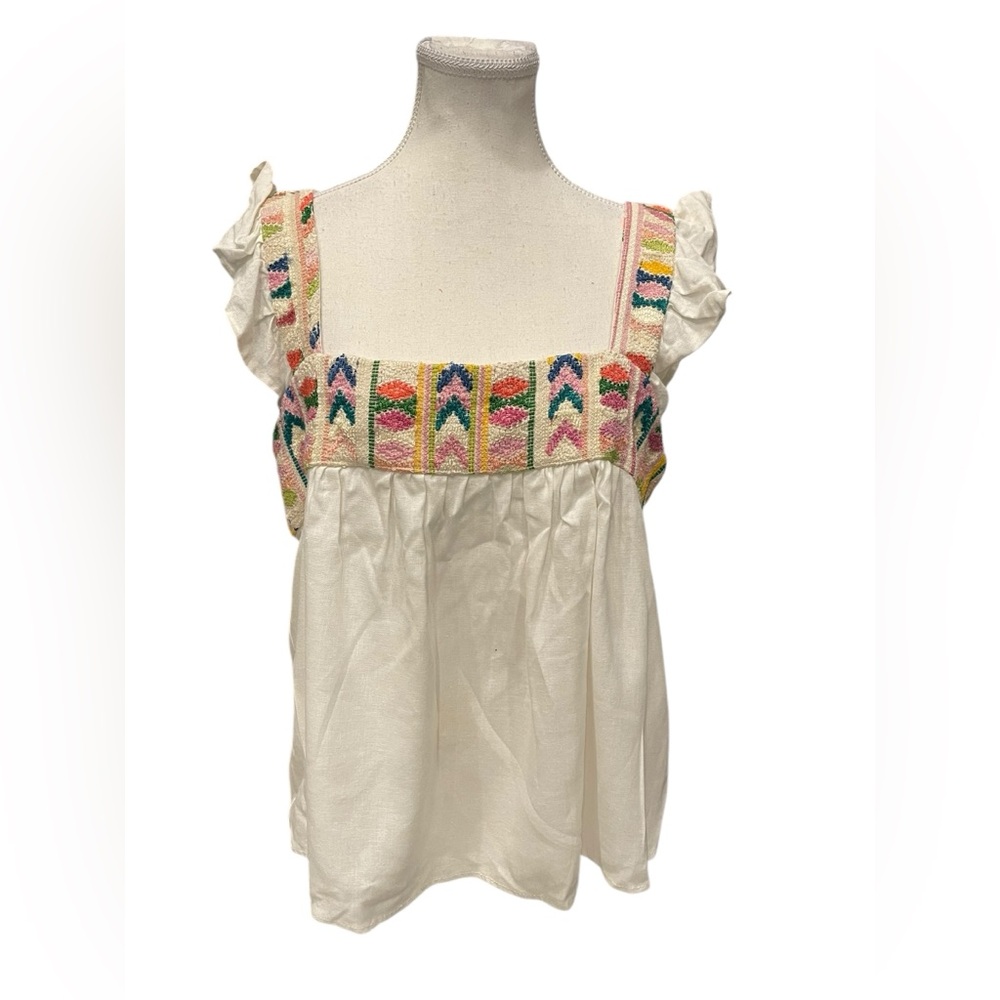 Arloom Huipil Top Size M Embroidered Woven Square Neck Boho